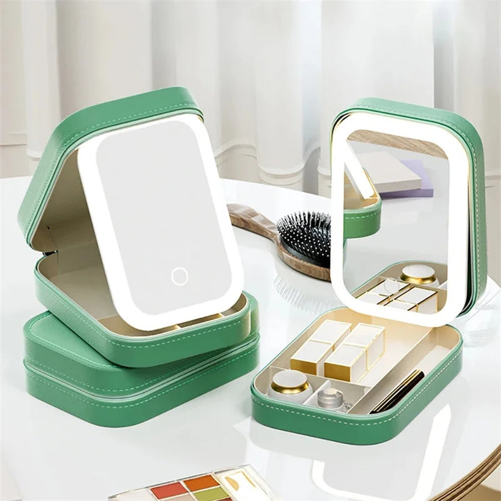 LED Mirror Makeup Storage Box Portable Travel Makeup Case Cosmetic Bag Large-capacity Make Up Storage Box Makeup Accessories