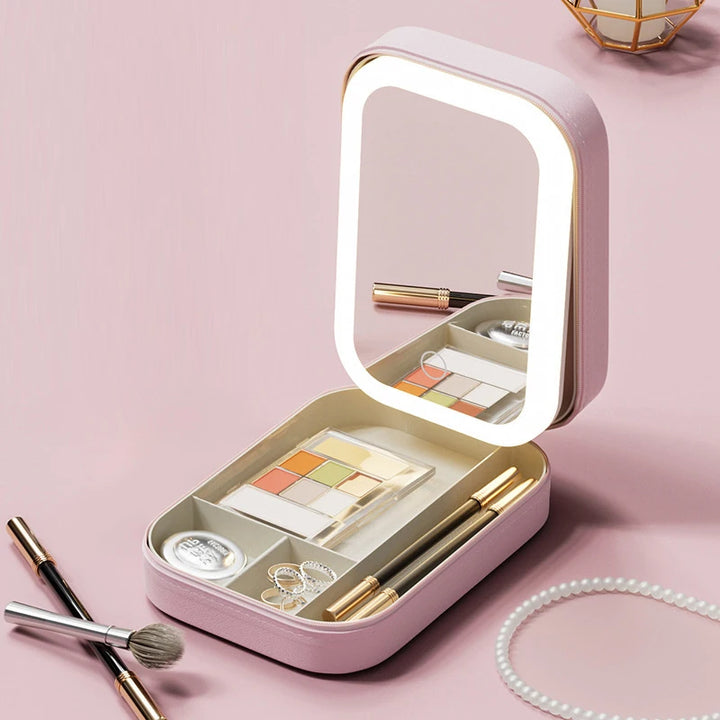 LED Mirror Makeup Storage Box Portable Travel Makeup Case Cosmetic Bag Large-capacity Make Up Storage Box Makeup Accessories